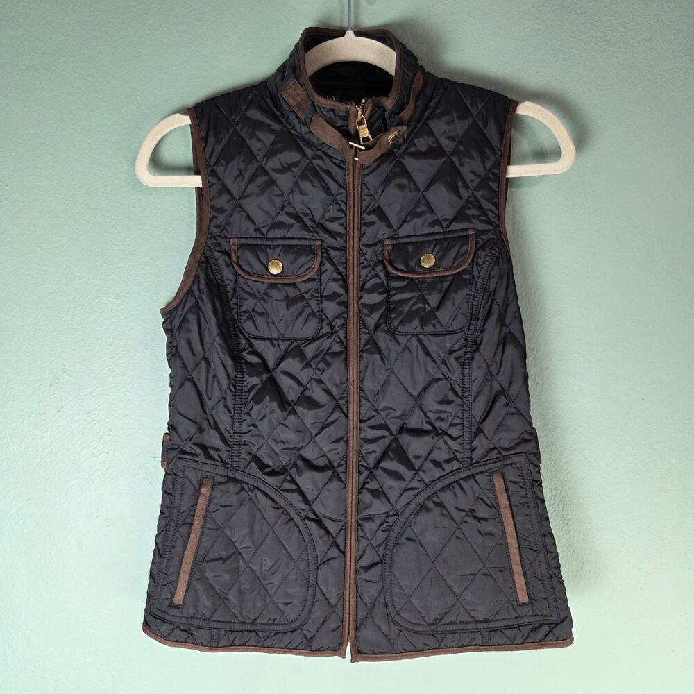 Banana Republic Womens XS Black Quilted Field Sleeveless Vest Preppy Equestrian